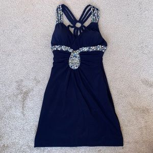 Navy open back dress